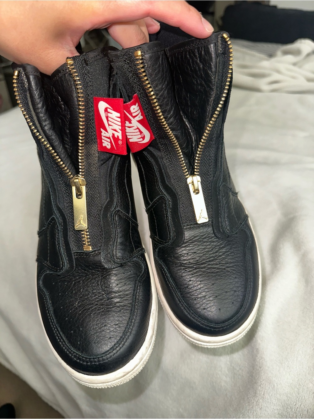 Nike women Black Leather High-Top Sneakers with Gold Zippers